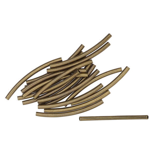 Bead, antique bronze-finished brass, 32x2mm curved round tube. Sold per pkg of 20. image number 0