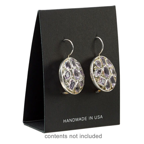 Earring card, adhesive and card stock, black, 3 x 2-1/4 inches with "HANDMADE IN USA." Sold per pkg of 100. image number 1