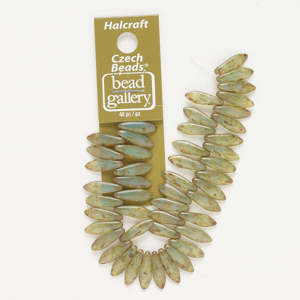 Bead, pressed glass, translucent travertine turquoise green, 16x5mm top-drilled dagger. Sold per pkg of 48. image number 0