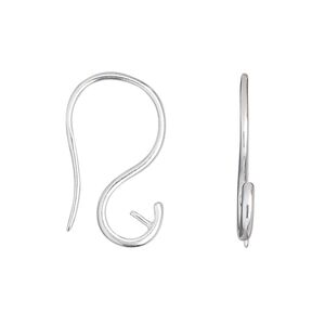 Ear wire 1pkg2 sterling silver, 23mm / 3mm peg / half-drilled / 5mm round setting, 17 gauge 1 pair