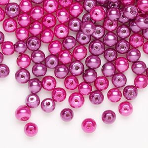 Glass pearl mix 1pkg250, bright pink and mulberry, 4mm round