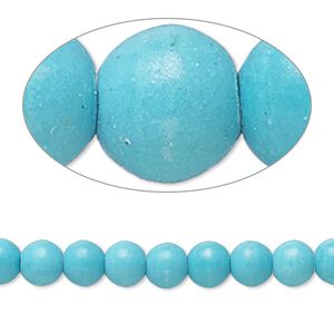 Bead, magnesite (dyed / stabilized), matte teal, 5-6mm round, B- grade, Mohs hardness 3-1/2 to 4. Sold per 15-inch strand.