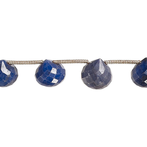 Bead, blue sapphire (dyed), dark, 8mm-11x10mm hand-cut top-drilled faceted teardrop, C grade, Mohs hardness 9. Sold per pkg of 14. image number 0