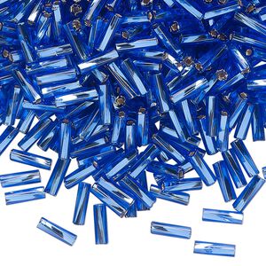 Bead, Preciosa Ornela Czech glass, bugle bead, pkg/50g, 1/4 inch twisted, silver-lined transparent light blue, (37050).