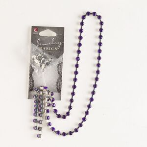 Cupchain, silver-finished brass and glass, purple, 4mm wide, 18 inches with (8) connectors. Sold individually.