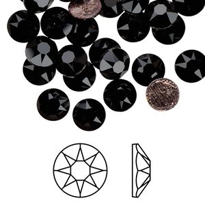 Flat back 144pk jet foil back, Swarovski® hotfix 7.07-7.27mm rose round SS34 2078HF