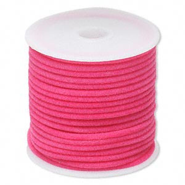 Cord, velveteen and rubber, pink, 2mm round with 0.45-1mm hole. Sold per 25-foot spool. image number 0