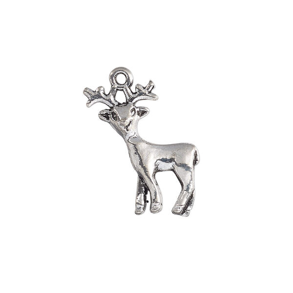 Charm, antique silver-plated "pewter" (zinc-based alloy), 26.5x19mm 3D deer. Sold per pkg of 10. image number 0
