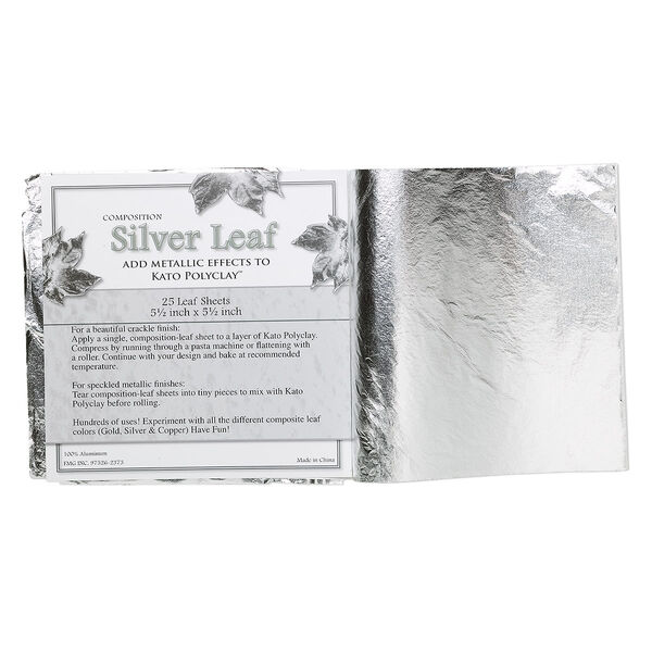 Imitation silver leaf sheet, 100% aluminum, 5-1/2 inch square. Sold per pkg of 25 sheets. image number 0