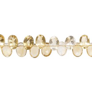 Citrine 1pkg1, hand-cut top-drilled faceted flat-sided puffed oval bead 14 inch 7x5mm