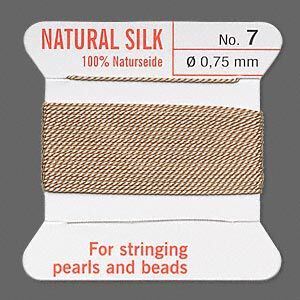 Thread, Griffin, silk, beige, size #7. Sold per 2-meter card (approximately 78 inches).