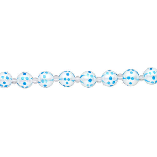 Bead, glass 1pkg8, opaque turquoise blue and white, 12mm hand-painted round. image number 1
