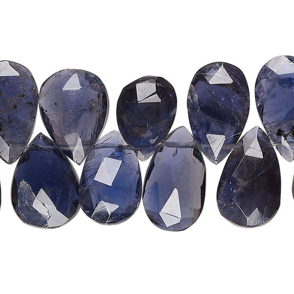 Bead, iolite (natural), medium to dark, 12x8mm-18x12mm hand-cut top-drilled faceted puffed teardrop, C+ grade, Mohs hardness 7 to 7-1/2. Sold per 8-inch strand, approximately 35 beads. image number 0