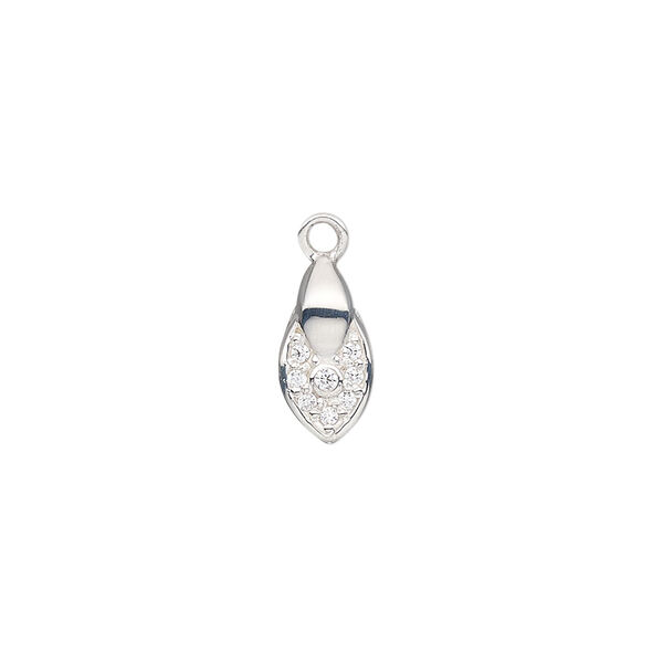 Bail, ice-pick, sterling silver and cubic zirconia, clear, 12x6mm teardrop with 7.5mm grip length. Sold individually. image number 0
