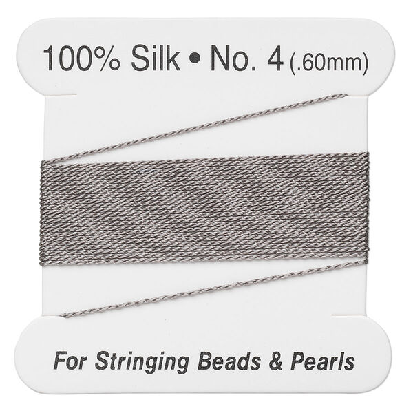 Thread, silk, grey, size #4. Sold per 2-meter card. image number 0