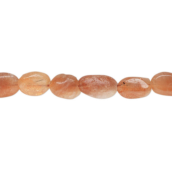 Bead, sunstone (natural), 6x5mm-11x7mm hand-cut puffed oval, C- grade, Mohs hardness 6 to 6-1/2. Sold per 14-inch strand. image number 0