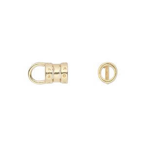 Crimp end, JBB Findings, gold-plated pewter (tin-based alloy), 7x6mm tube with loop, 4mm inside diameter. Sold per pkg of 2.