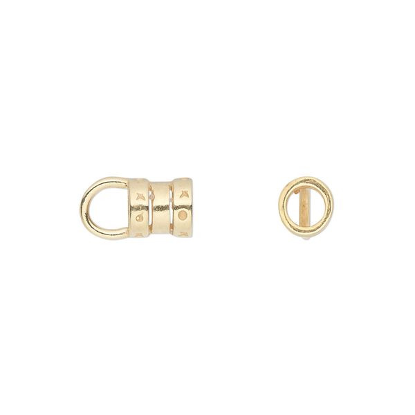 Crimp end, JBB Findings, gold-plated pewter (tin-based alloy), 7x6mm tube with loop, 4mm inside diameter. Sold per pkg of 2. image number 0