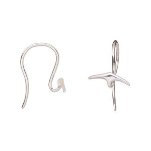 Ear wire fishhook 1pkg2 Amoracast® sterling silver, 13mm whale tail / open loop, 20 gauge 1 pair