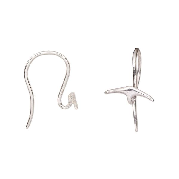 Ear wire fishhook 1pkg2 Amoracast® sterling silver, 13mm whale tail / open loop, 20 gauge 1 pair image number 0