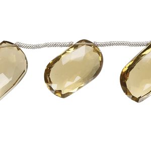 Golden quartz 1pkg7, hand-cut top-drilled faceted puffed curve bead 16-22mm