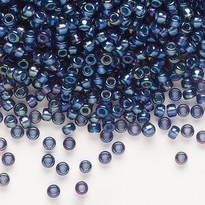 Seed bead, Miyuki, glass, pkg/50g, #8 rocaille, translucent night sky-lined luster crystal clear (RR-3539).