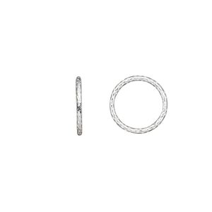 Jump ring, sterling silver, 12mm soldered textured round, 9.8mm inside diameter, 18 gauge. Sold per pkg of 10.
