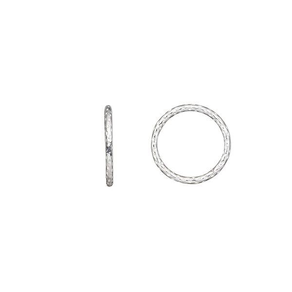 Jump ring, sterling silver, 12mm soldered textured round, 9.8mm inside diameter, 18 gauge. Sold per pkg of 10. image number 0
