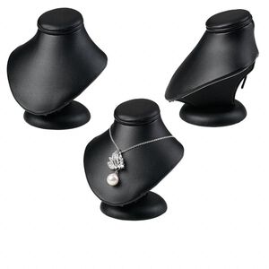 Display, necklace, leatherette, black, 3-3/4 x 3-1/2 x 3-1/4 inches. Sold individually.