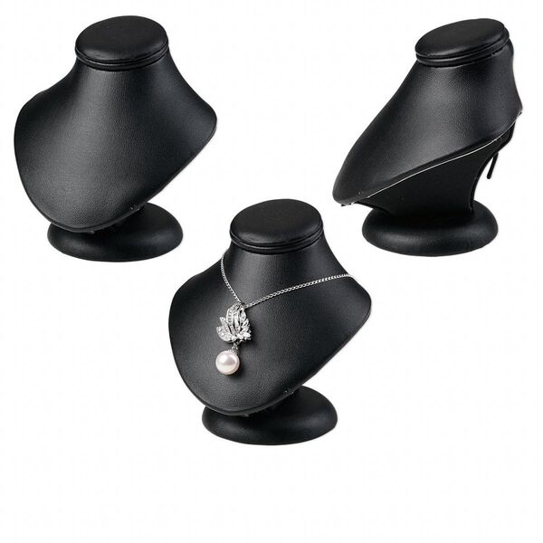 Display, necklace, leatherette, black, 3-3/4 x 3-1/2 x 3-1/4 inches. Sold individually. image number 0
