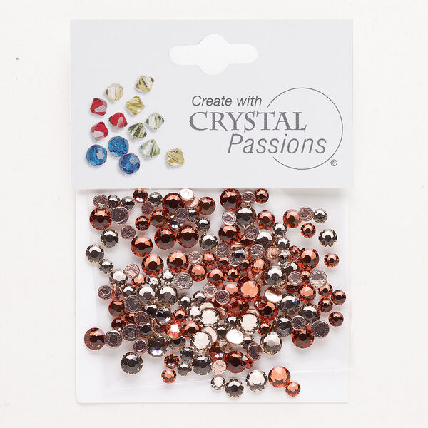 Flat back mix 1pkg144 vintage rose and padparadscha foil back, Crystal Passions&reg; rhinestone 3.00-4.80mm hotfix round SS12 / SS16 / SS20 image number 0