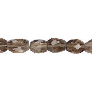 Smoky quartz 1pkg1, hand-cut faceted puffed oval bead 7 inch 9x7mm-12x8mm