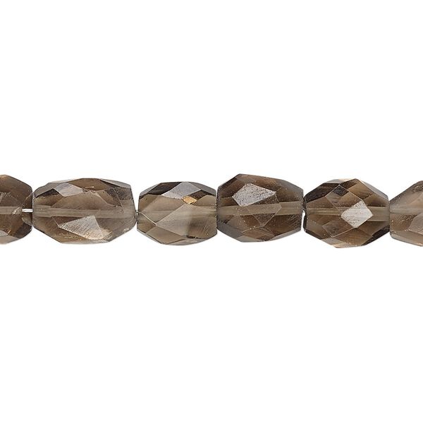 Smoky quartz 1pkg1, hand-cut faceted puffed oval bead 7 inch 9x7mm-12x8mm image number 0