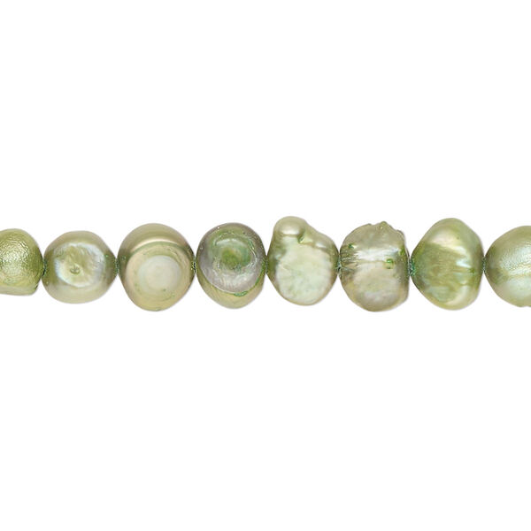 Pearl, cultured freshwater (dyed), avocado, 6-8mm flat-sided potato, D grade, Mohs hardness 2-1/2 to 4. Sold per 15-inch strand. image number 0