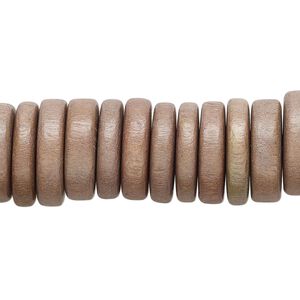 Bead, Taiwanese cheesewood (dyed/waxed), medium brown, 15x3mm-15x4mm  rondelle. Sold per 8-inch strand, approximately 55 beads.