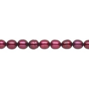 Pearl, cultured freshwater (dyed), black cherry, 4x2mm-5x4mm rice with 0.4-0.6mm hole, D grade, Mohs hardness 2-1/2 to 4. Sold per 15-inch strand.