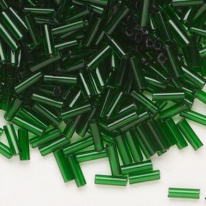 Bead, Preciosa Ornela Czech glass, bugle bead, pkg/50g, 1/4 inch, transparent medium green, (50060).