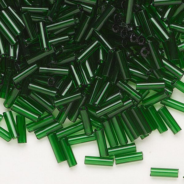 Bead, Preciosa Ornela Czech glass, bugle bead, pkg/50g, 1/4 inch, transparent medium green, (50060). image number 0