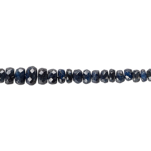 Bead, sapphire (heated), dark, 2x1mm-5x3mm hand-cut faceted rondelle with 0.4-1.4mm hole, C+ grade, Mohs hardness 9. Sold per 15" to 16" strand. image number 0