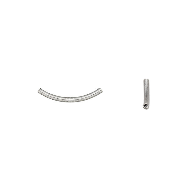 Bead, antique silver-plated brass, 15.5x1mm curved tube. Sold per pkg of 50. image number 0