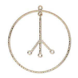 Focal, 14Kt gold-filled, 35mm hammered flat peace sign with 3 loops. Sold individually.