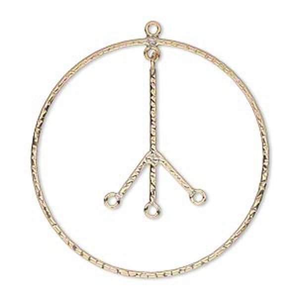 Focal, 14Kt gold-filled, 35mm hammered flat peace sign with 3 loops. Sold individually. image number 0