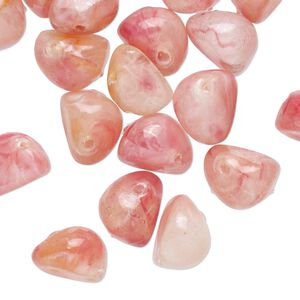 Bead, coated acrylic, translucent pink / white / peach, large pebble with swirl design. Sold per pkg of 24.