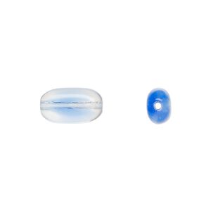 Bead, Czech pressed glass, blue/clear, 13x7mm flat oval. Sold per 15" to 16" strand.