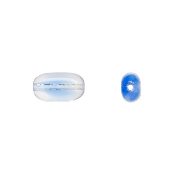 Bead, Czech pressed glass, blue/clear, 13x7mm flat oval. Sold per 15" to 16" strand. image number 0