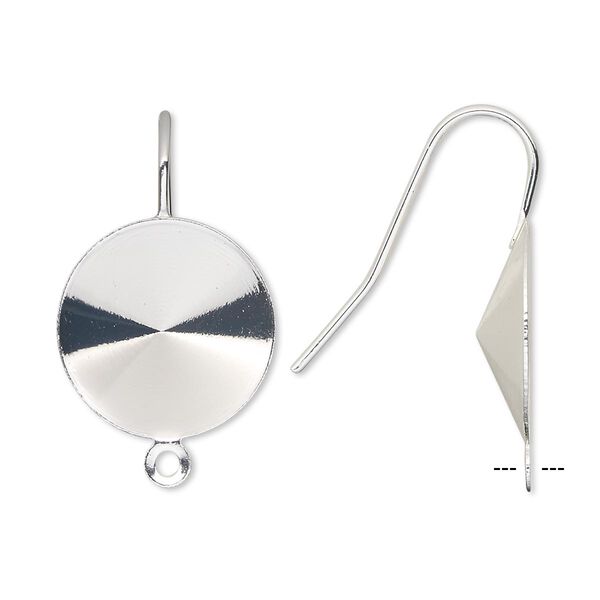 Ear wire, Almost Instant Jewelry®, silver-finished brass, 22mm fishhook with closed loop and 16mm rivoli glue-in setting, 18-20 gauge. Sold per pkg of 5 pairs. image number 0