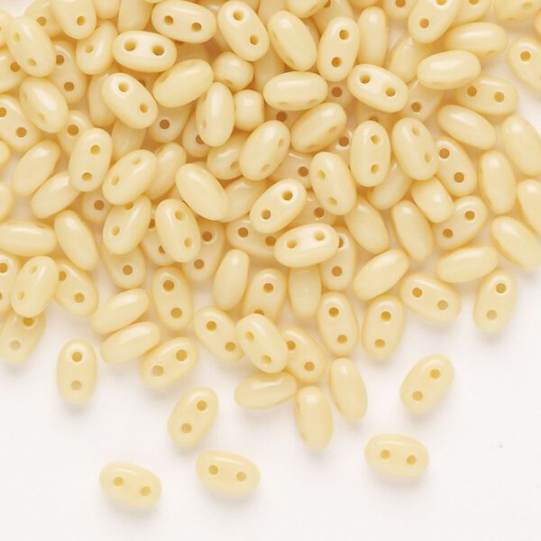 Seed bead, Preciosa Twin™ Pressed Twin Czech glass, pkg/200, 5x2.5mm oval, opaque ivory, (15313). image number 0
