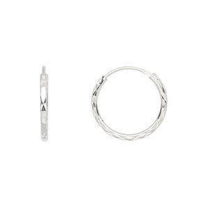 Earring hoop 1pkg2 sterling silver, 16mm diamond-cut round / endless loop, 1 pair