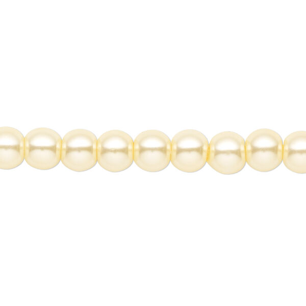 Bead, crystal pearl, light yellow, 6mm round. Sold per pkg of (2) 15-1/2" to 16" strands, approximately 130 beads. image number 0