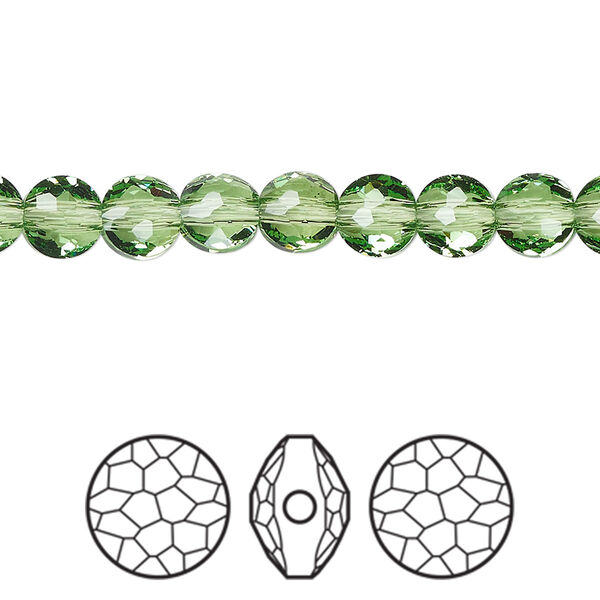 Bead 4pk peridot, Crystal Passions® Regenerated 6mm puffed round 5034 image number 0